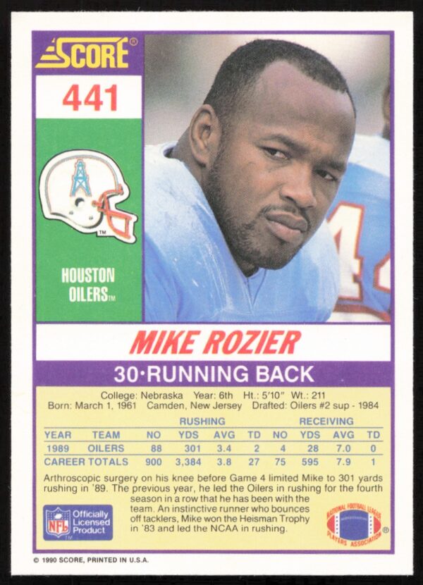 1990 Score Mike Rozier #441 (Back)