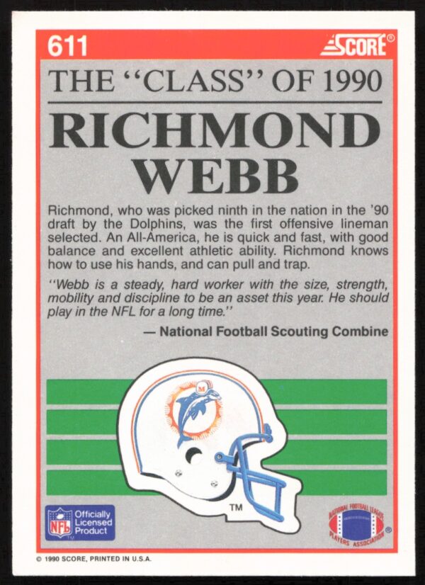 1990 Score Richmond Webb #611 (Back)