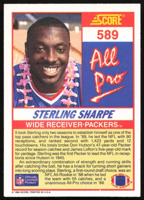 1990 Score Sterling Sharpe #589 (Back)