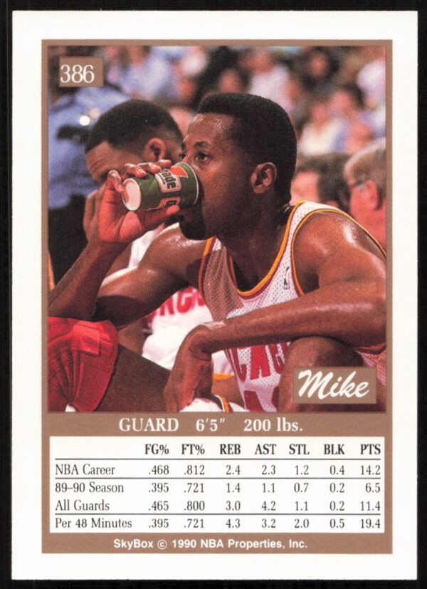 1990 SkyBox Mike Woodson #386 (Back)