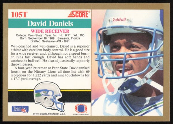 1991 Score Supplemental David Daniels #105T (Back)