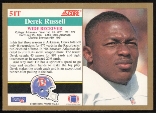 1991 Score Supplemental Derek Russell #51T (Back)