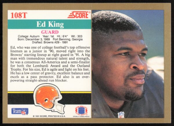 1991 Score Supplemental Ed King #108T (Back)