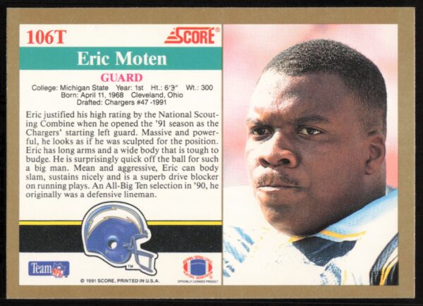 1991 Score Supplemental Eric Moten #106T (Back)