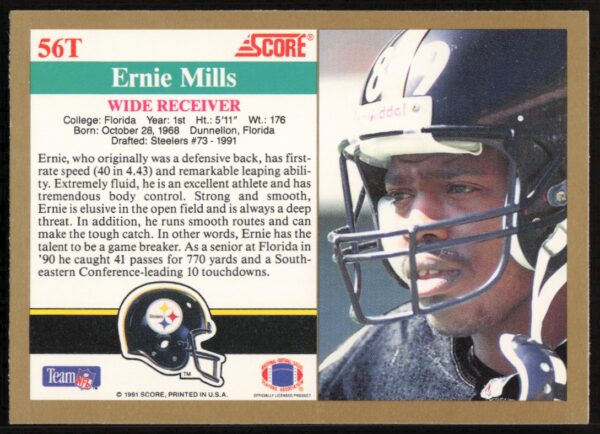 1991 Score Supplemental Ernie Mills #56T (Back)