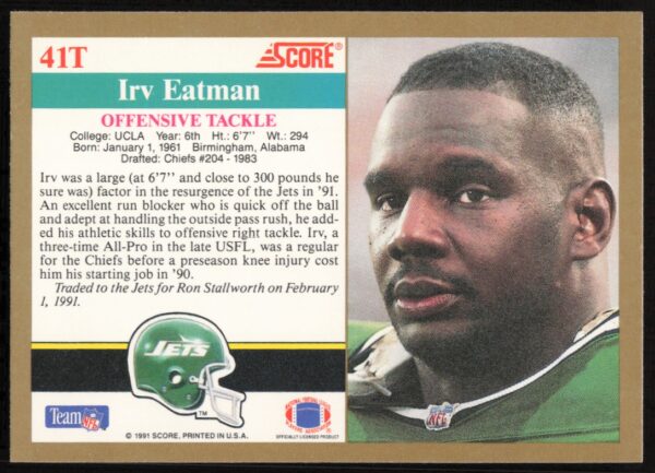 1991 Score Supplemental Irv Eatman #41T (Back)