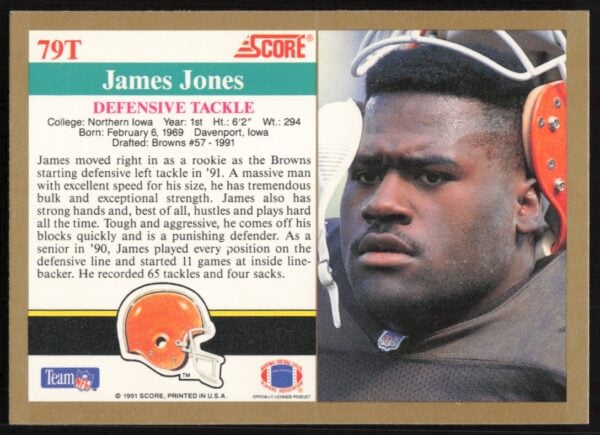 1991 Score Supplemental James Jones #79T (Back)