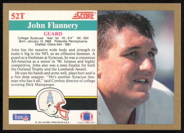 1991 Score Supplemental John Flannery #52T (Back)