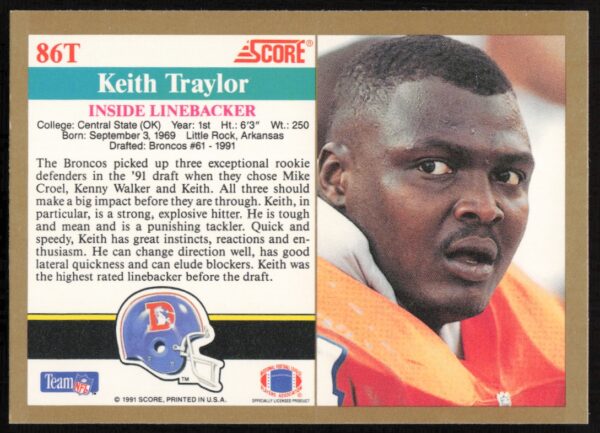 1991 Score Supplemental Keith Traylor #86T (Back)