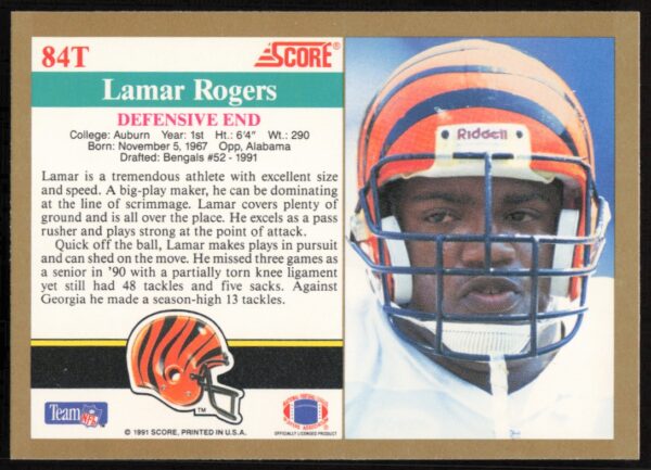 1991 Score Supplemental Lamar Rogers #84T (Back)