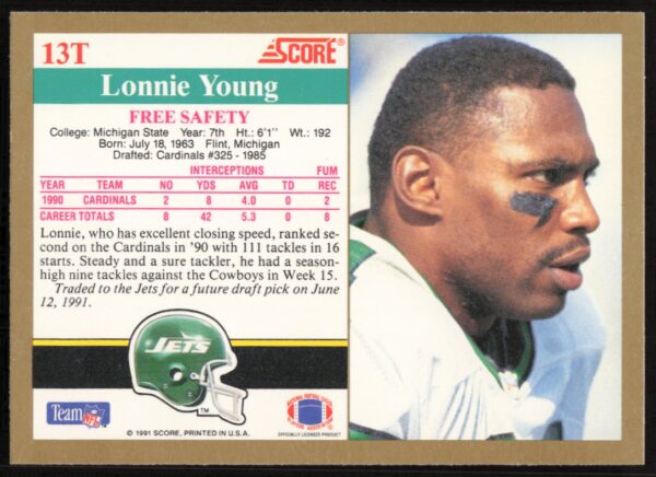 1991 Score Supplemental Lonnie Young #13T (Back)