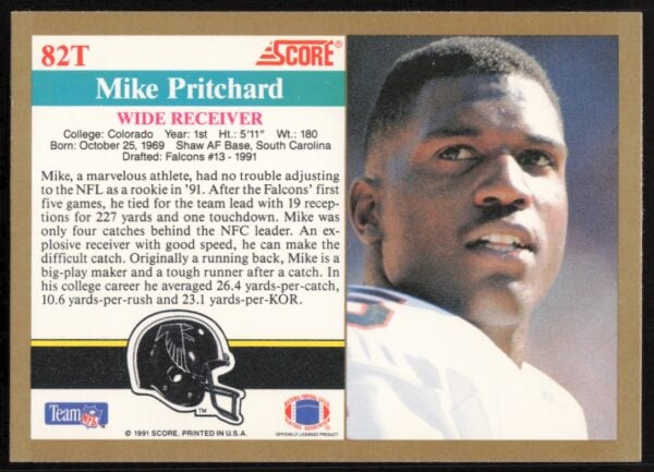 1991 Score Supplemental Mike Pritchard #82T (Back)