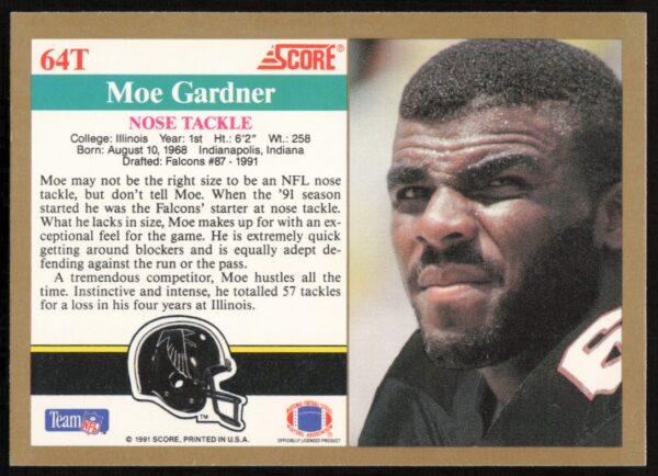 1991 Score Supplemental Moe Gardner #64T (Back)