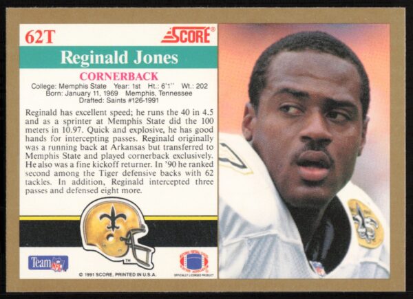 1991 Score Supplemental Reginald Jones #62T (Back)