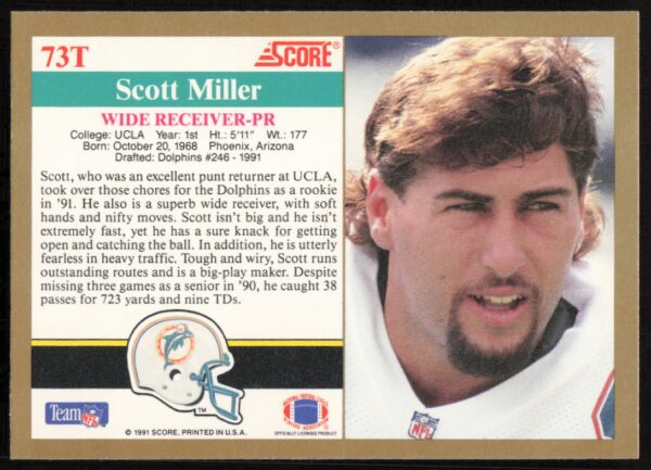 1991 Score Supplemental Scott Miller #73T (Back)