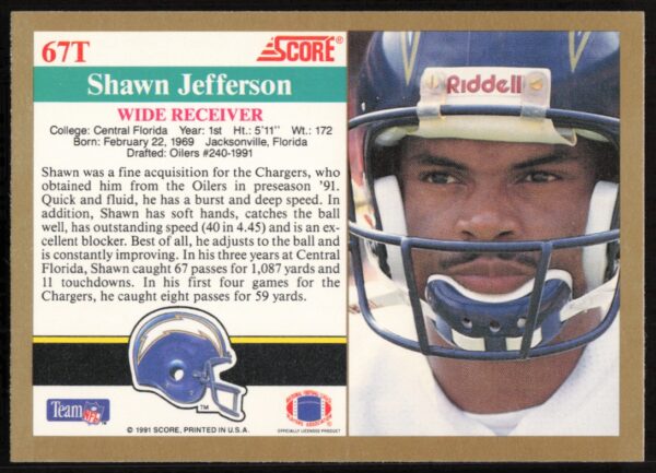 1991 Score Supplemental Shawn Jefferson #67T (Back)