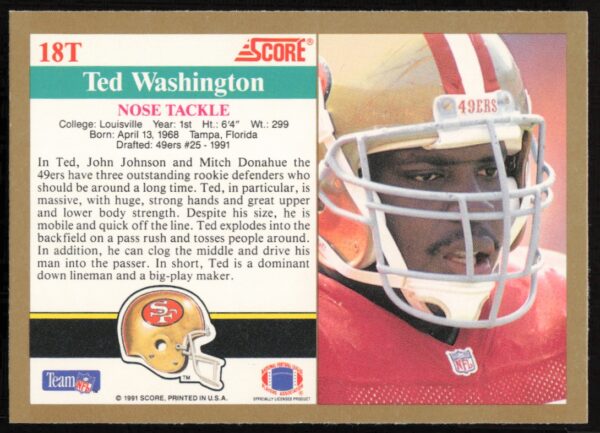 1991 Score Supplemental Ted Washington #18T (Back)