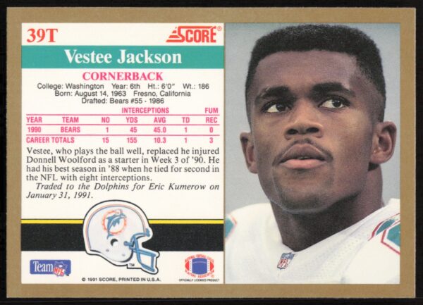 1991 Score Supplemental Vestee Jackson #39T (Back)