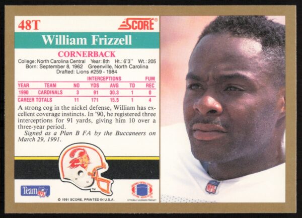 1991 Score Supplemental William Frizzell #48T (Back)