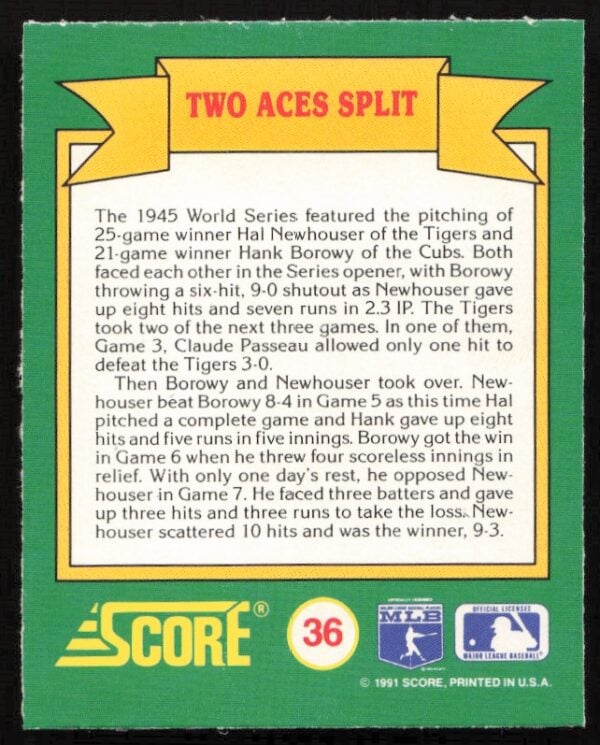 1991 Score Two Aces Split World Series Trivia Magic Motion #36 (Back)