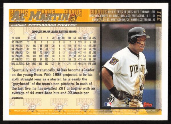 1998 Topps Al Martin #311 (Back)