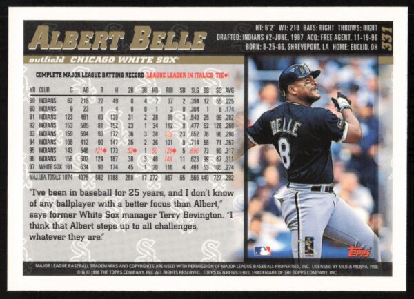 1998 Topps Albert Belle #331 (Back)