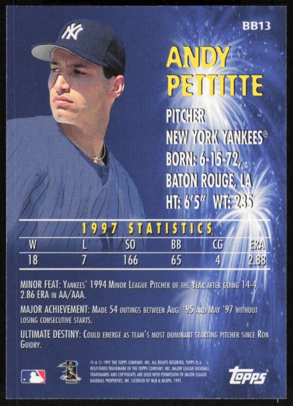 1998 Topps Andy Pettitte Baby Boomers #BB13 (Back)