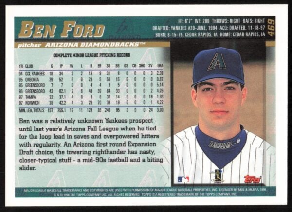 1998 Topps Ben Ford #469 (Back)