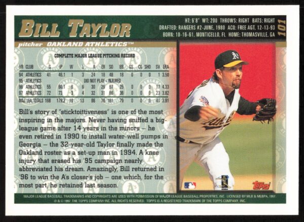 1998 Topps Bill Taylor #101 (Back)