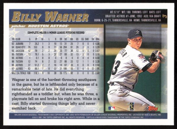 1998 Topps Billy Wagner #3 (Back)