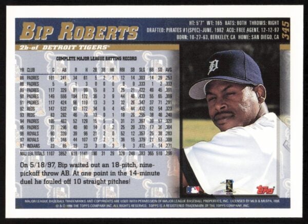 1998 Topps Bip Roberts #345 (Back)