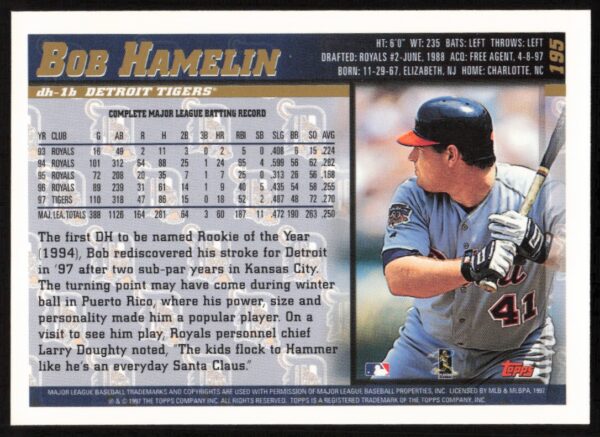 1998 Topps Bob Hamelin #195 (Back)