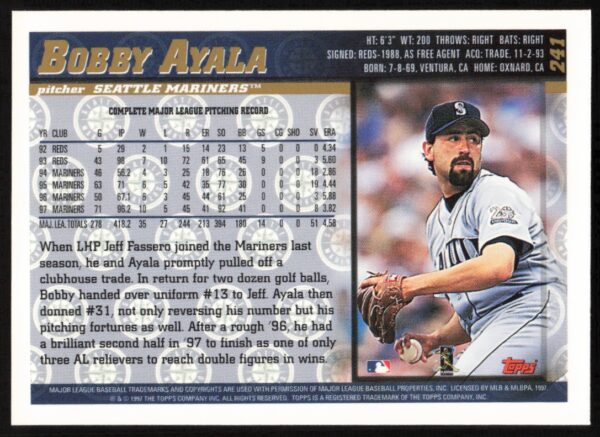 1998 Topps Bobby Ayala #241 (Back)