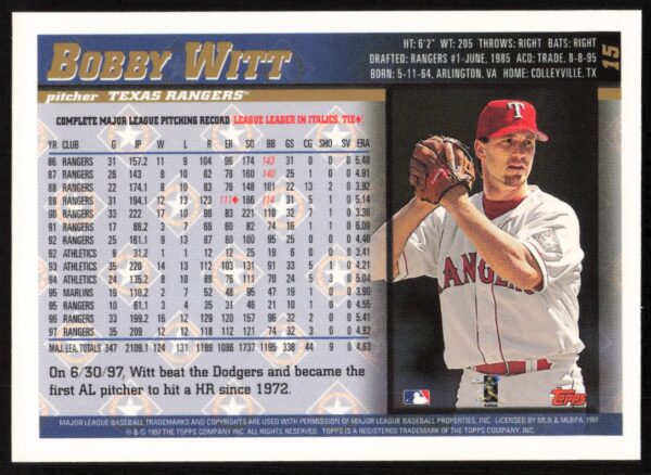 1998 Topps Bobby Witt #15 (Back)