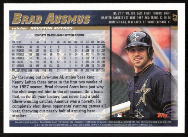 1998 Topps Brad Ausmus #43 (Back)