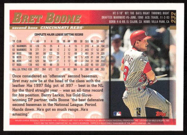 1998 Topps Bret Boone #232 (Back)