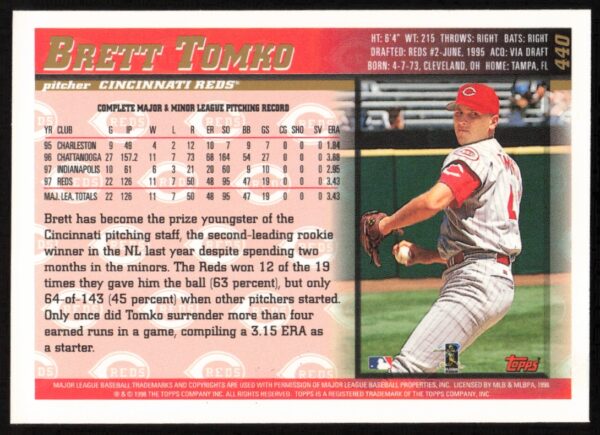 1998 Topps Brett Tomko #440 (Back)