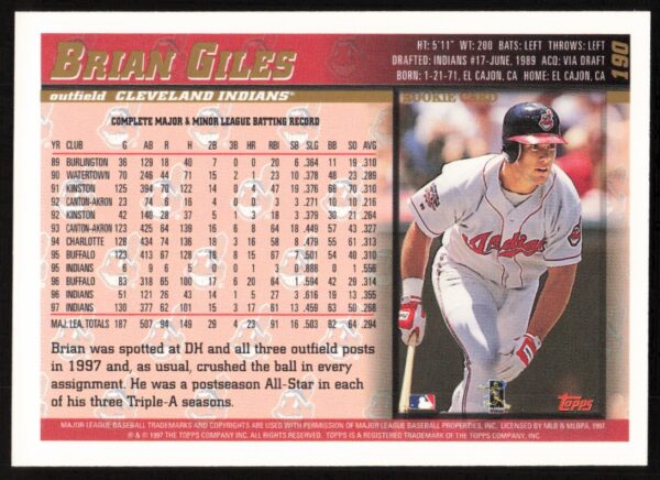 1998 Topps Brian Giles #190 (Back)