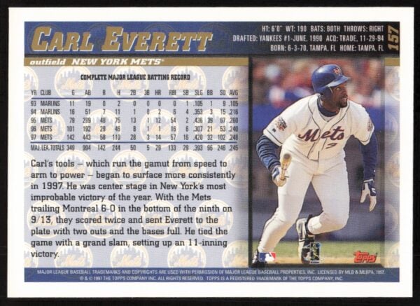 1998 Topps Carl Everett #157 (Back)