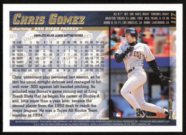 1998 Topps Chris Gomez #117 (Back)