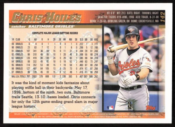 1998 Topps Chris Hoiles #142 (Back)