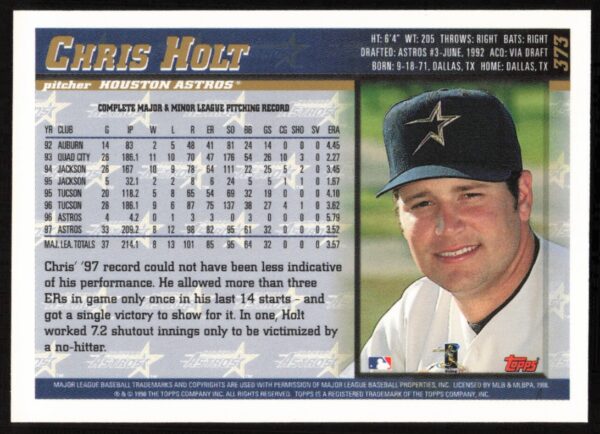 1998 Topps Chris Holt #373 (Back)