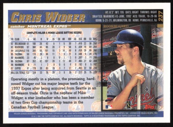 1998 Topps Chris Widger #237 (Back)