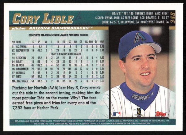 1998 Topps Cory Lidle #348 (Back)