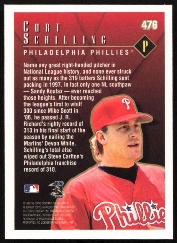 1998 Topps Curt Schilling Season Highlights #476 (Back)