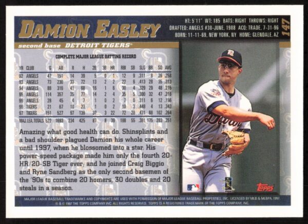 1998 Topps Damion Easley #147 (Back)