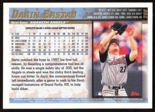 1998 Topps Darin Erstad #288 (Back)