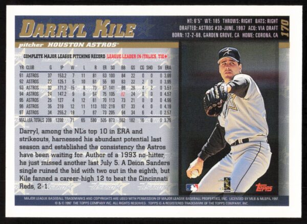 1998 Topps Darryl Kile #170 (Back)