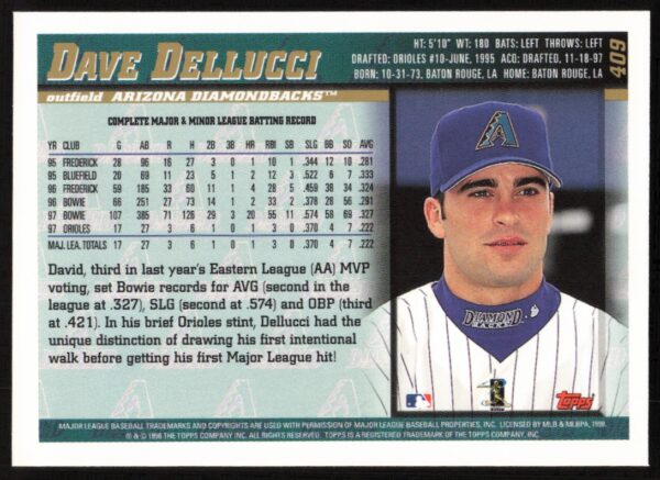 1998 Topps David Dellucci #409 (Back)