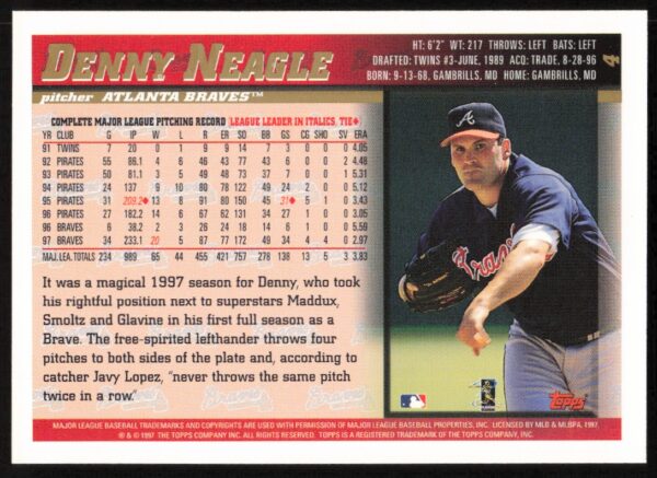 1998 Topps Denny Neagle #4 (Back)